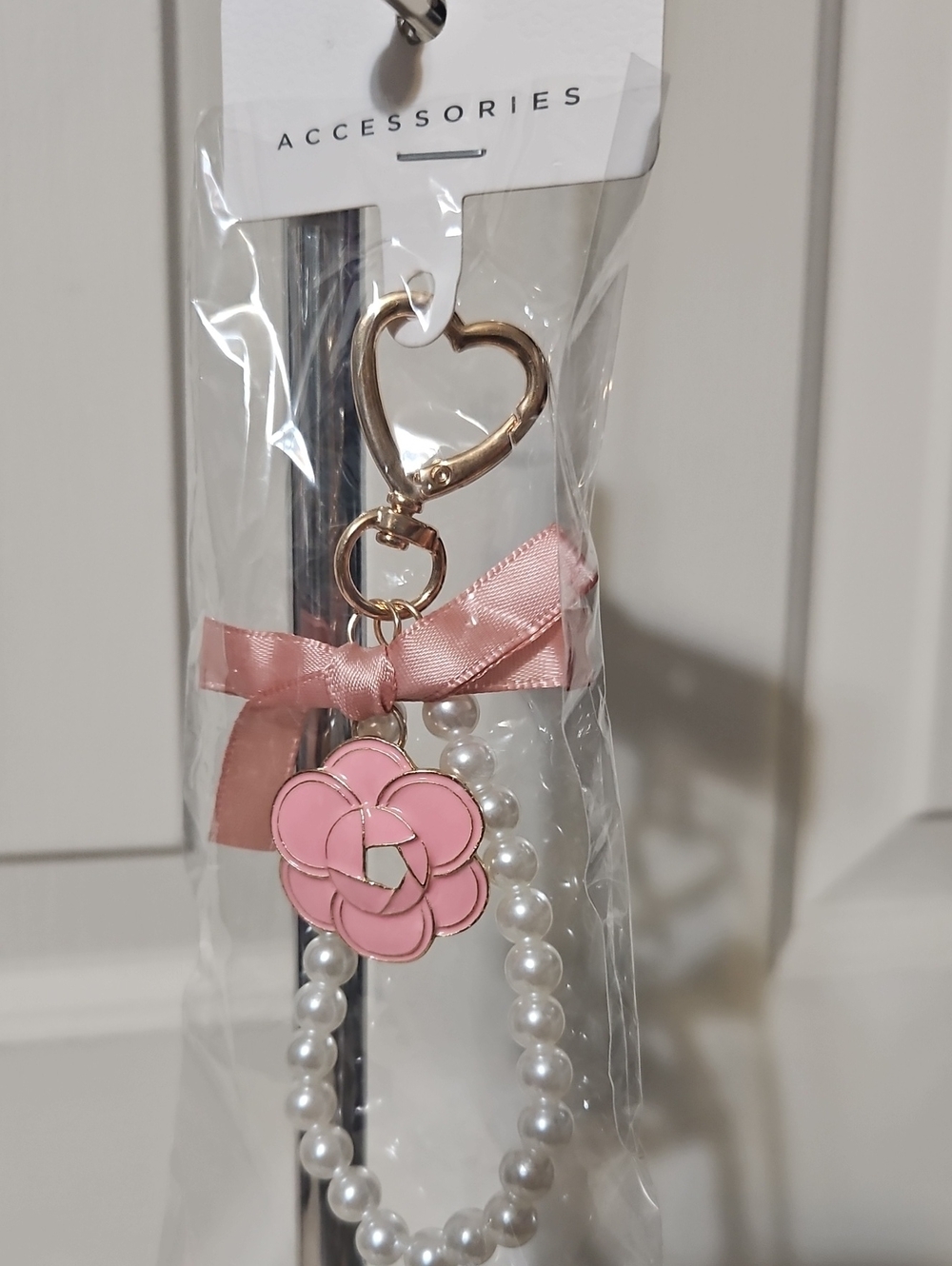 Bag Charm Flower With Pearl Wristlet Keychain